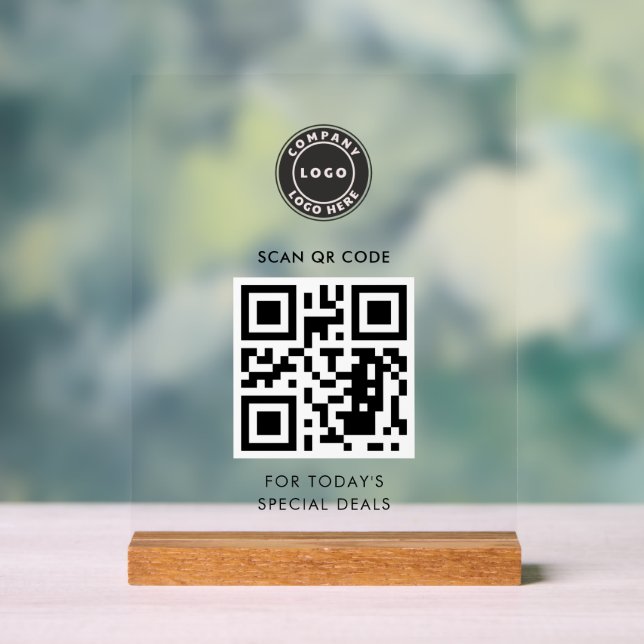 Modern QR Code and Business Logo Daily Update Acrylic Sign (Neutral)