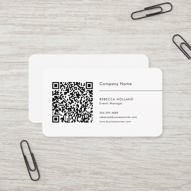 Modern QR Code and Corporate Logo Business Card (Front/Back In Situ)