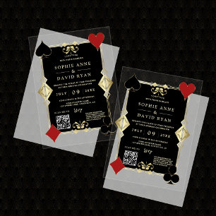 Modern QR Code Art Deco Casino Night Wedding Acrylic Invitations