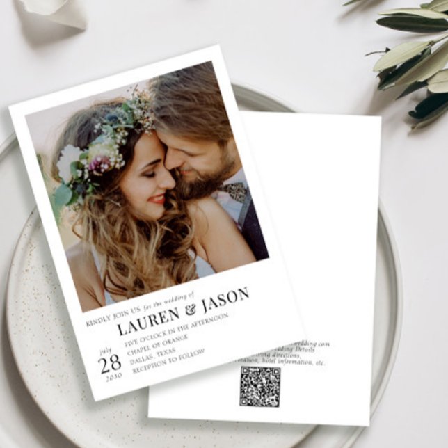 Modern QR Code Black and White Photo Wedding Invitation (Creator Uploaded)