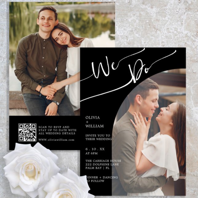 Modern QR Code Black Photo Wedding Invitation (Creator Uploaded)