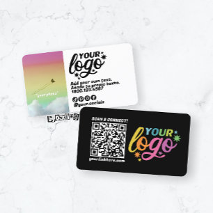 Modern QR Code Black White Rainbow Business Card