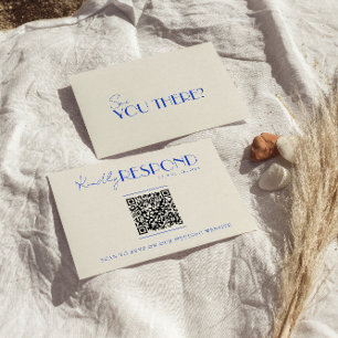 Modern QR Code Blue Retro French Whimsical Wedding RSVP Card