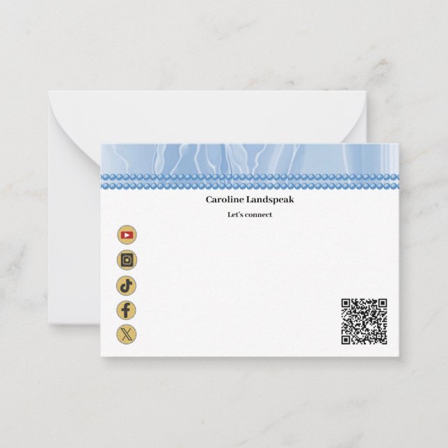Modern QR Code Blue Silk Pearls Social Media Card (Front)