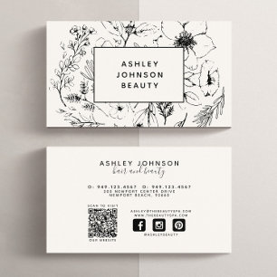 Modern QR Code Botanical Blush Black Social Media Business Card