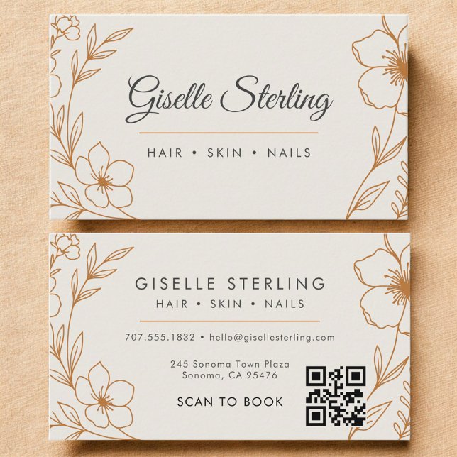 Modern QR Code Botanical Floral Copper Taupe  Business Card (Creator Uploaded)