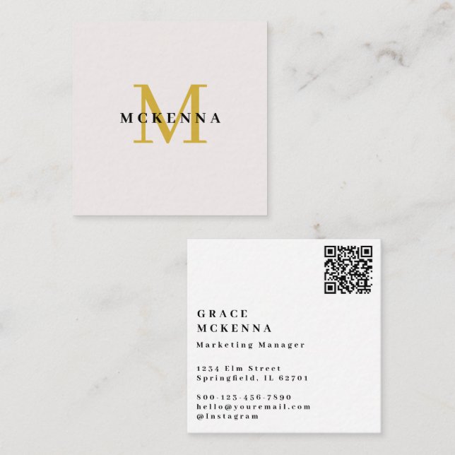 Modern QR Code Business Card Ecru and Gold (Front/Back)