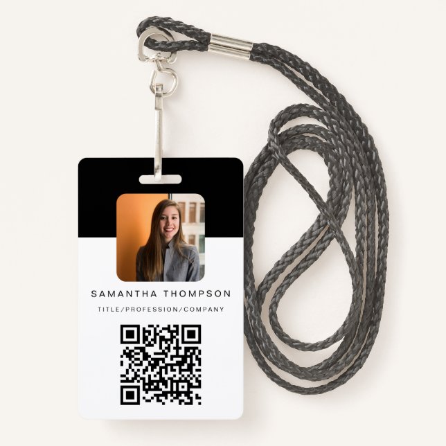 Modern QR Code Business Logo ID Card Employee  ID Badge (Front with Lanyard)