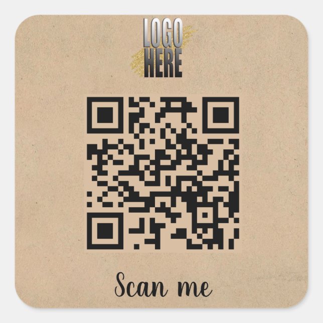 Modern QR Code Business Logo on Brown  Square Sticker (Front)