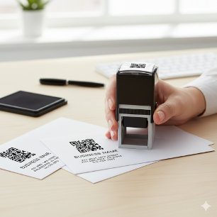 Modern QR Code Business Name or Logo Self-inking Stamp