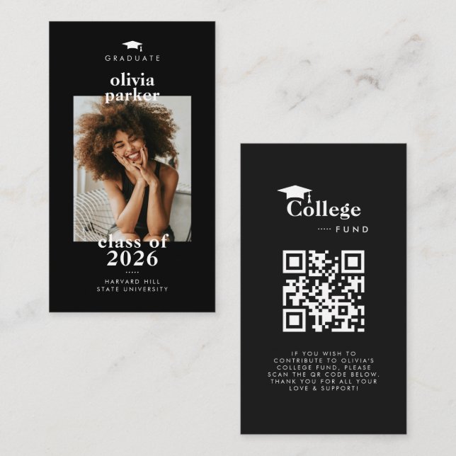 Modern QR Code College Fund Photo Grad Enclosure Card (Front/Back)