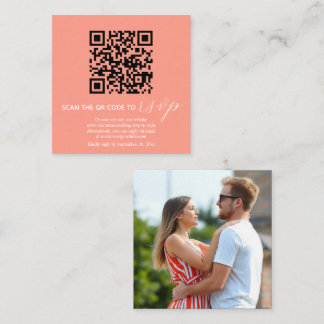 Modern QR code coral wedding Enclosure Card