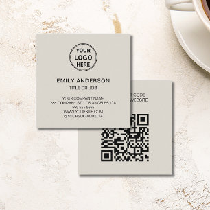 Modern QR Code Custom Logo Neutral Corporate Square Business Card