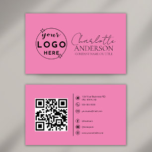 Modern QR Code Custom Logo Social Media Pink Business Card