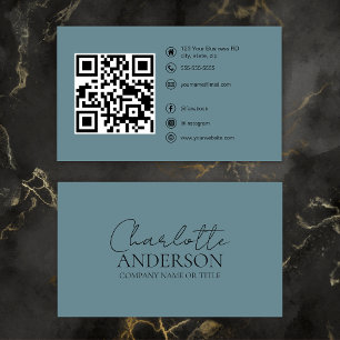 Modern QR Code Custom Social Media Hazy Teal Business Card