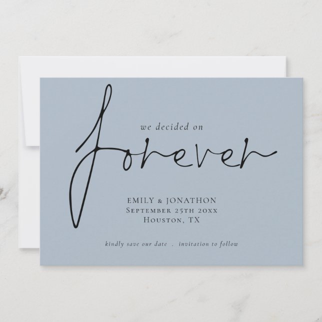 Modern QR Code Decided on Forever Blue Save Date Save The Date (Front)