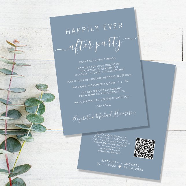 Modern QR Code Dusty Blue Wedding Reception Invitation (Creator Uploaded)