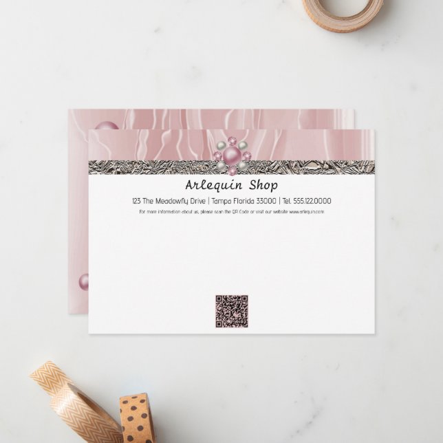 Modern QR Code Dusty Rose Silk Foil Business Store Card (Front/Back In Situ)