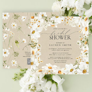 Modern QR Code Elegant Daisy Rustic Bridal Shower Invitation