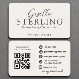 Modern QR Code Elegant Ivory White Script Business Card