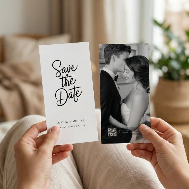 Modern QR Code Elegant Script Photo Wedding Save The Date (Creator Uploaded)