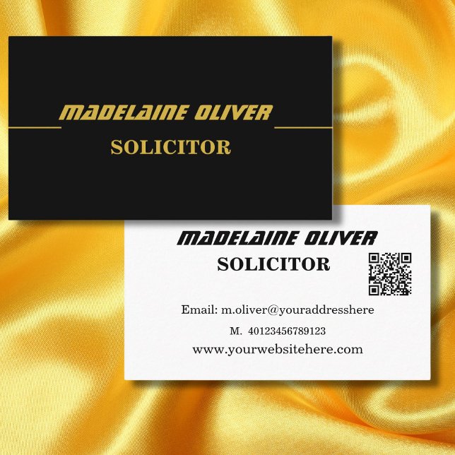 Modern QR Code Elegant Sleek Solicitor Black  Business Card (Creator Uploaded)