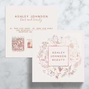 Modern QR Code Feminine Girly Blush Pink Botanical Square Business Card