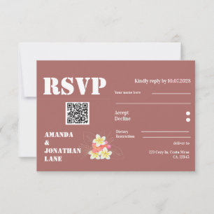 Modern QR Code Floral Terracotta Wedding RSVP Card