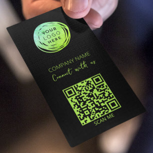Modern QR Code Fluorescent Green Business Card