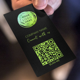 Modern QR Code Fluorescent Green Business Card