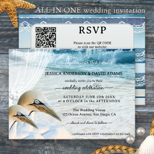 Modern QR Code Gannets Beach Wedding Invitation