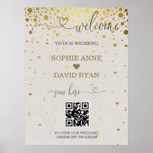 Modern QR Code Gold Confetti Wedding Welcome Sign