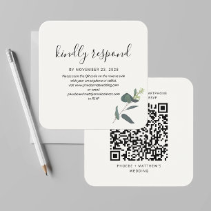 Modern QR Code Greenery RSVP Wedding Enclosure