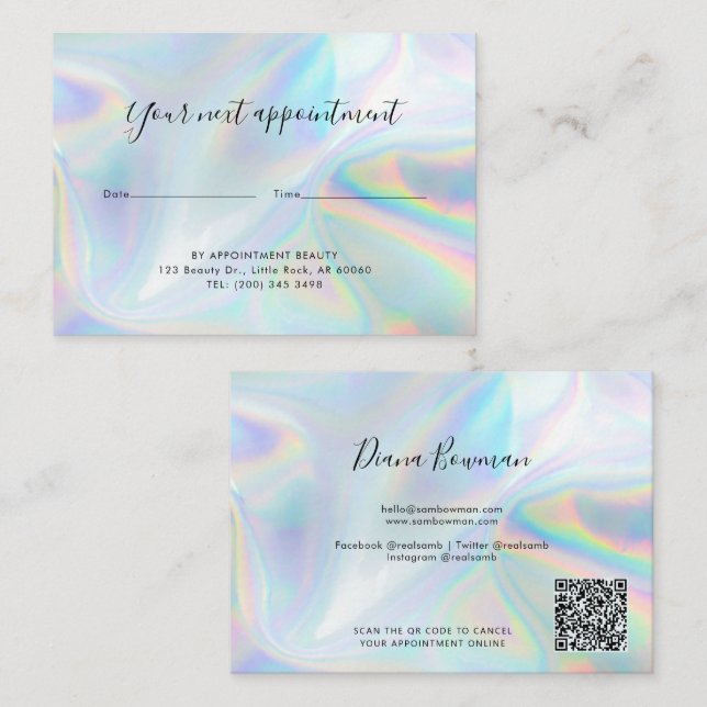 Modern QR Code Hair Salon Holographic Business Appointment Card (Front/Back)