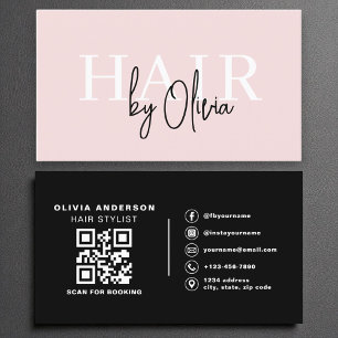 Modern QR Code Hair Stylist Blush Pink Typography  Business Card