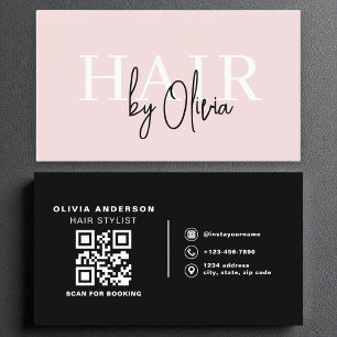 Modern QR Code Hair Stylist Blush Pink Typography  Business Card