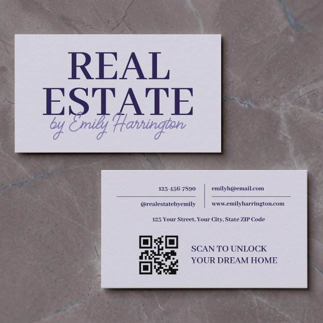 Modern QR Code Lavender Real Estate Agent Business Card (Creator Uploaded)