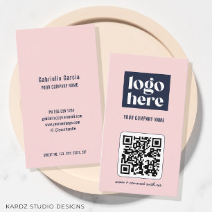Modern QR Code Logo Pink Business Card