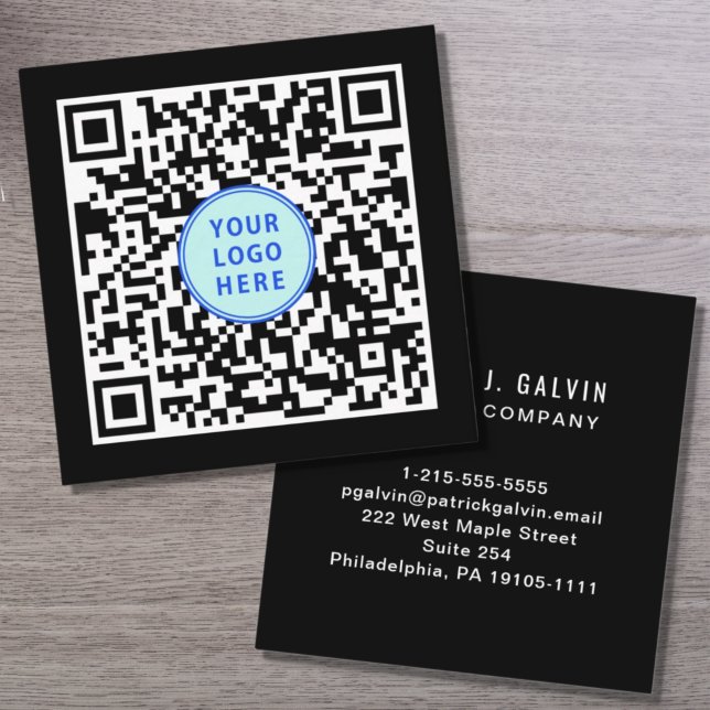 Modern QR Code Logo Professional Black Square Business Card (Creator Uploaded)