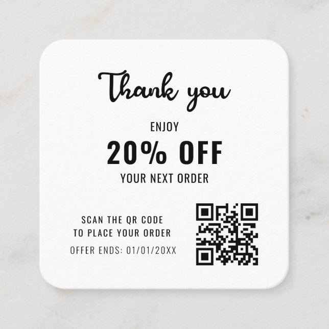 Modern QR Code Loyalty Business Logo Black White Discount Card (Front)