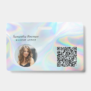 Modern QR Code Makeup Artist Employee Holographic ID Badge