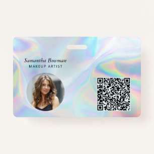 Modern QR Code Makeup Artist Employee Holographic ID Badge