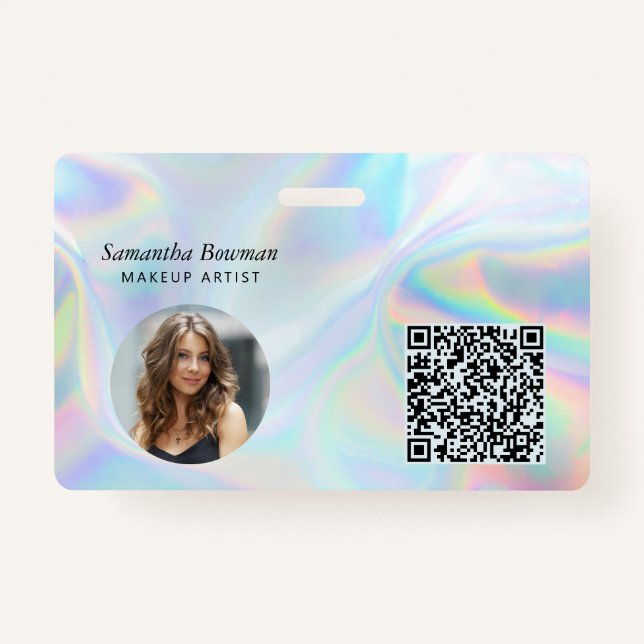 Modern QR Code Makeup Artist Employee Holographic ID Badge (Front)