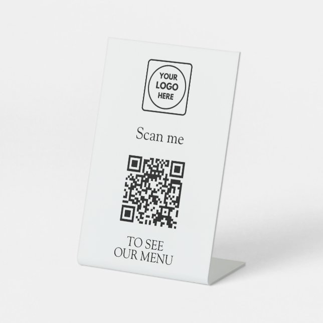Modern QR Code Menu | Contactless Dining Logo Pedestal Sign (Front)