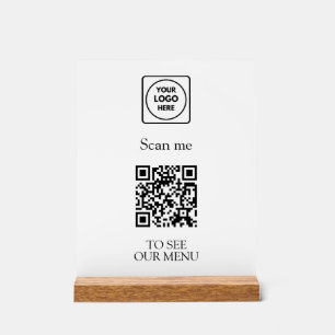 Modern QR Code Menu   Custom Contactless Logo  Acrylic Sign