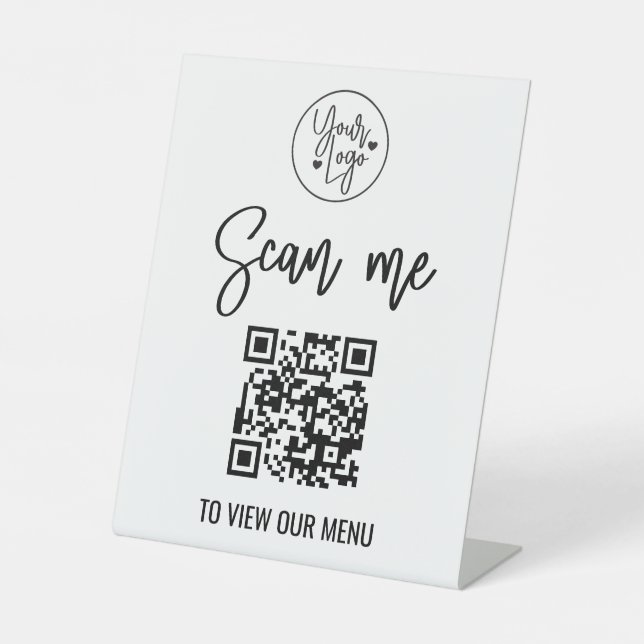 Modern QR Code Menu Logo Contactless Business Pedestal Sign (Front)