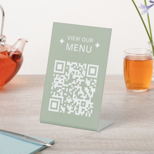 Modern QR Code Menus for Restaurants Black Pedestal Sign (In SItu)