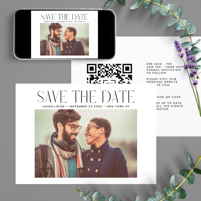 MODERN | QR Code Modern Simple Photo Border Save The Date (Creator Uploaded)