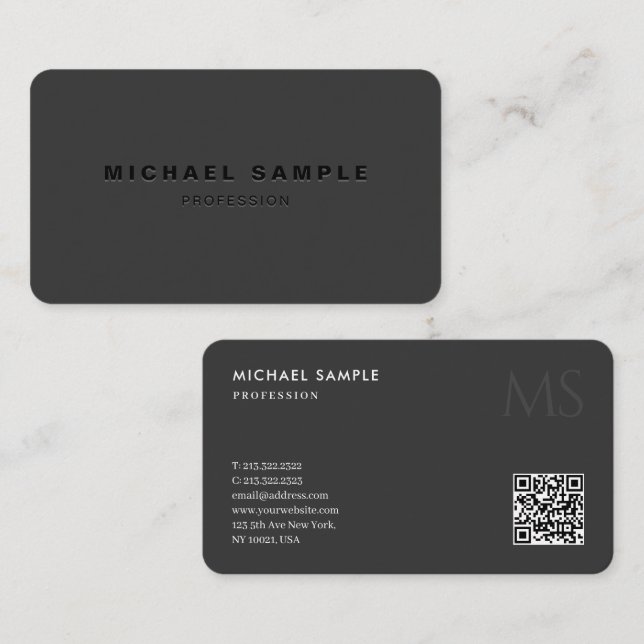 Modern QR Code Monogram Template Elegant Black Business Card (Front/Back)