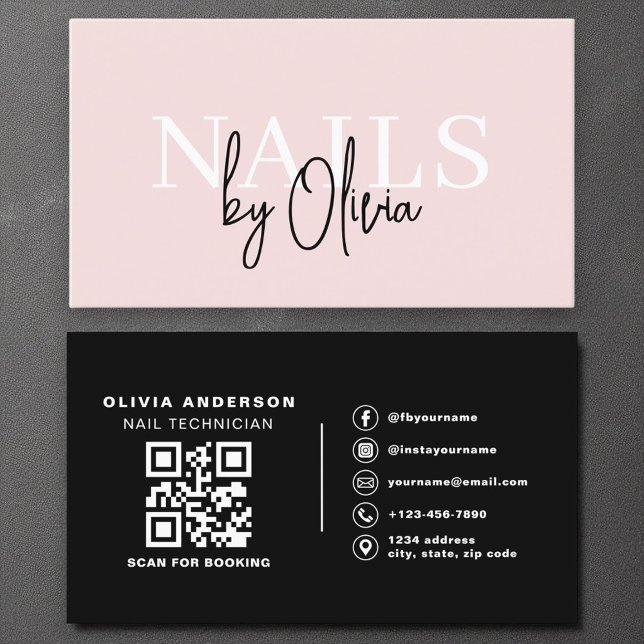 Modern QR Code Nail Specialist Artist Typography  Business Card (Creator Uploaded)